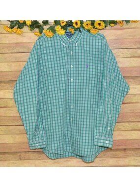 Ralph Lauren Blake Men's Green Plaid Button Up Shirt XL Embroidered Logo Casual